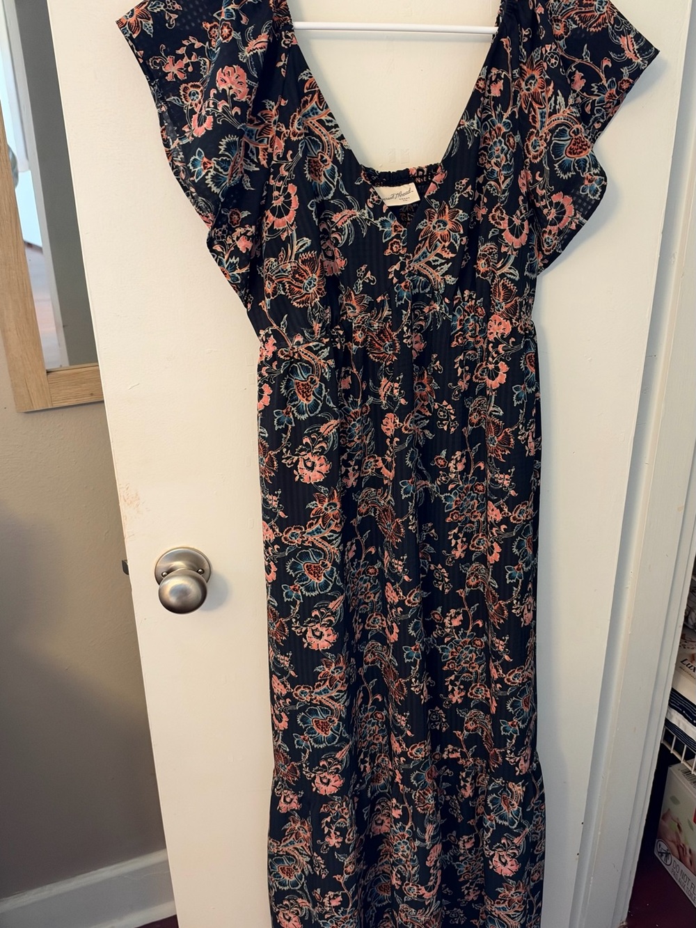 Floral Maxi Dress - Navy with Pink & Teal Print